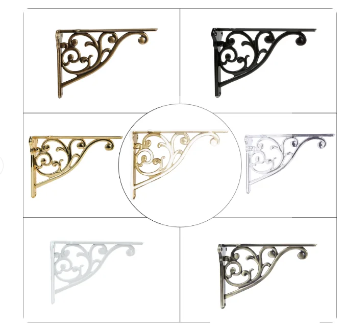 2Pcs Zinc F Shaped Glass Wooden Floating Shelf Bracket Holder Support Classical European