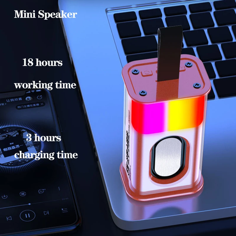 Portable Mecha Small Steel Gun Transparent Bluetooth Speaker Wireless Mini Subwoofer Light Follows Sound