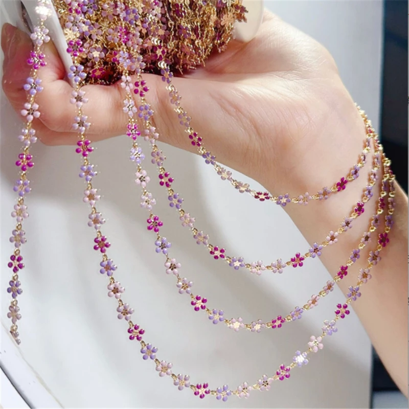 10 Meters/Lot New Fashion Drip Flower Brass Link Chains for DIY Necklace Garment Tassel Chain Jewelry Findings Accessories