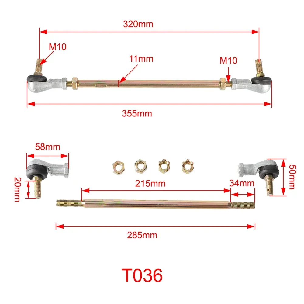 Tie Rod M10 320mm Ball Joint For Buggy All-terrain Vehicle China Chinese ATV Quad Bike Beach Buggy Quadricycle Moto Accessories