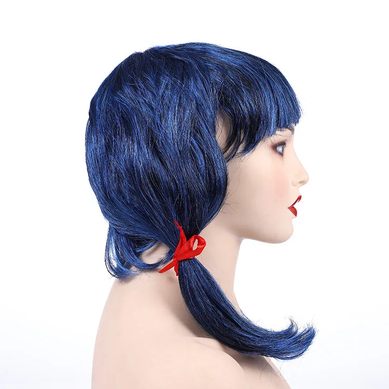 Anime Girls Blue Wig Cosplay Ladybug Halloween Costumes Accessories Young Women Wig Two Braids Party Props