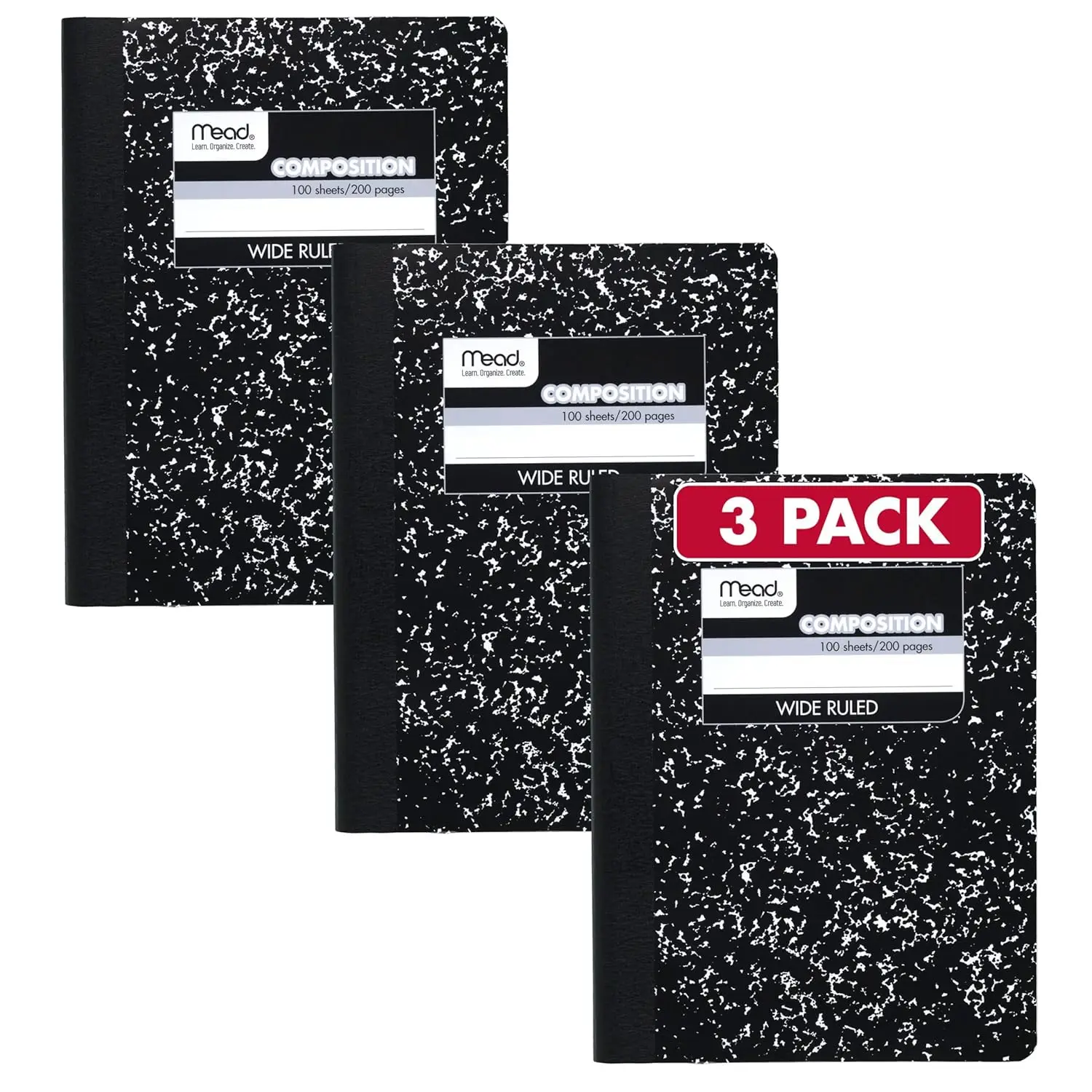 

Wide Ruled Composition Notebook 100 Sheets 7.5x9.75 Inches Black Marble 3 Pack