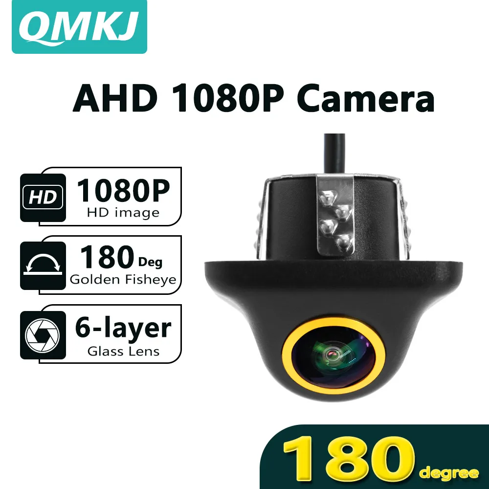 

QMKJ 180 Deg Fisheye 1920*1080P AHD Reversing Camera HD Starlight Night Vision Vehicle Backup Camera Support Front/Rear Cameras