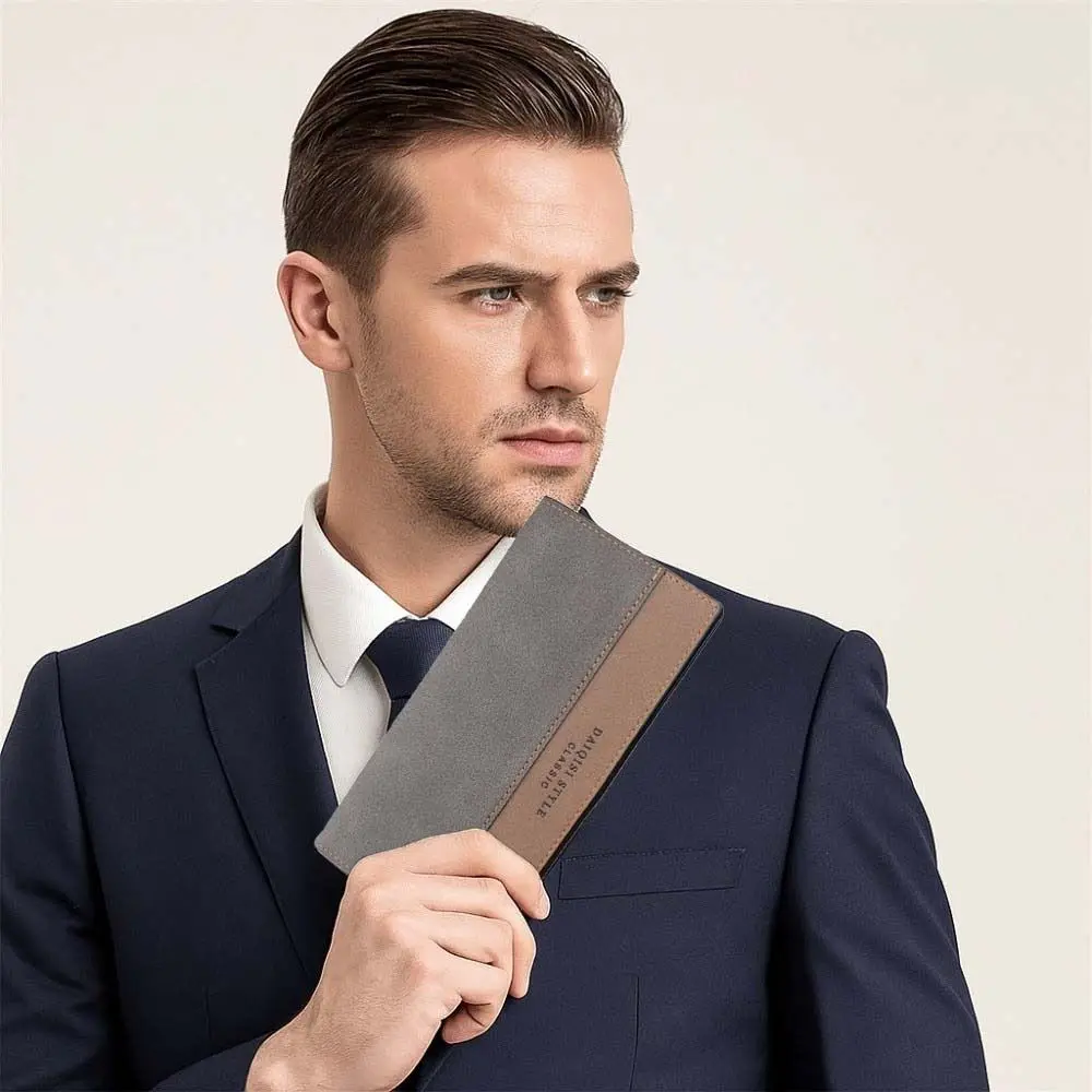 Grande capacidade longo terno carteira anti-perdido pvc masculino carteira de negócios clássico nota compartimento contraste cor bolsa do plutônio compras