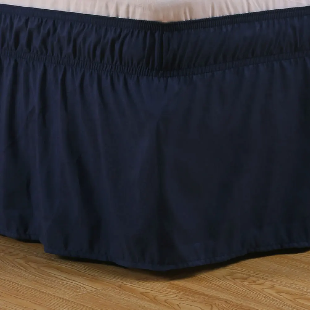 

Solid Color Elastic Polyester Pleated Ruffled Skirt Dark Blue Soft Bed Bedding Bedroom Decoration