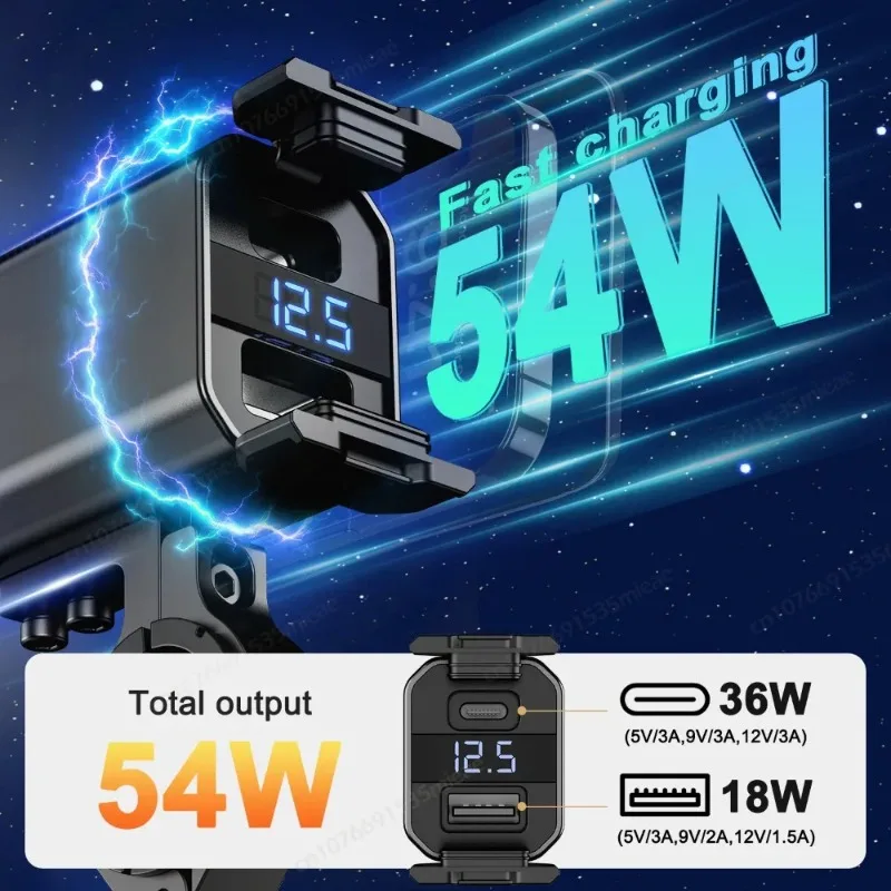 

Aluminum 12V PD QC3.0 Motorcycle USB Fast Charger 54W Handlebar USB Socket with Switch Voltmeter Waterproof Power Supply Adapter