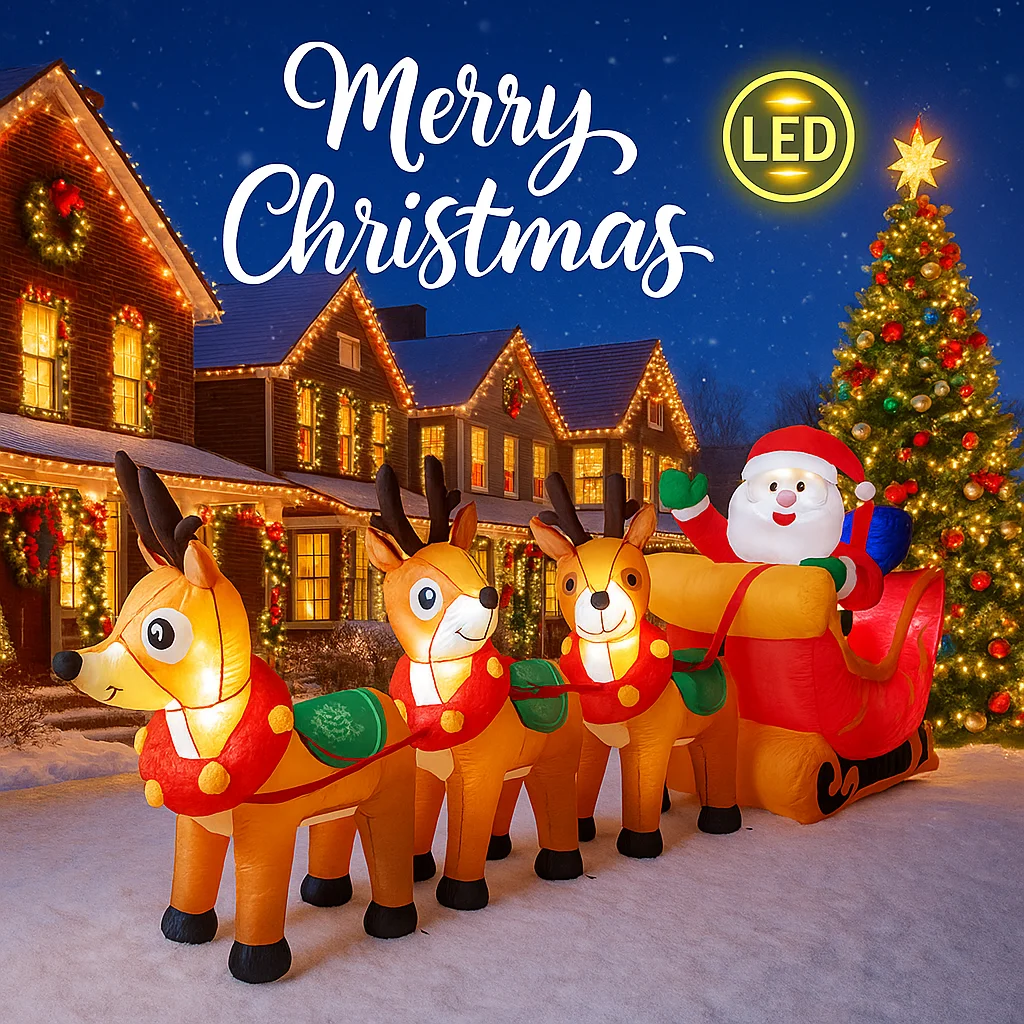 

3.1M/10.1FT Santa's Sleigh Reindeer Inflatable Model Christmas Decorations LED Lights Holiday Outdoor Decor Home Yard Party Toys