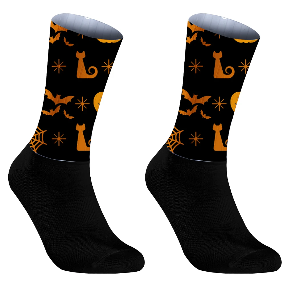 2024 New Cycling Halloween Pumpkin Socks Antislip Bike Bicycle Racing MITI Breathable Socks