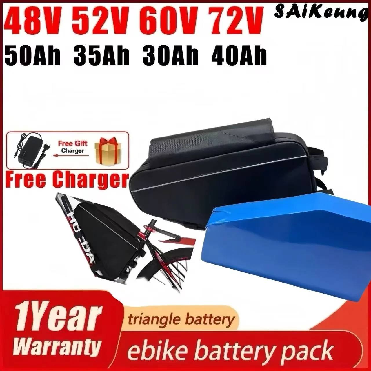 

72 В 60 В Электрический велосипед 30 Ач 40 Ач 50 Ач 60 Ач Аккумулятор Triangolo 18650 Cell 36 В 48 В 52 В Литий-ионный аккумулятор 72 В 3000 Вт Alta Potenza