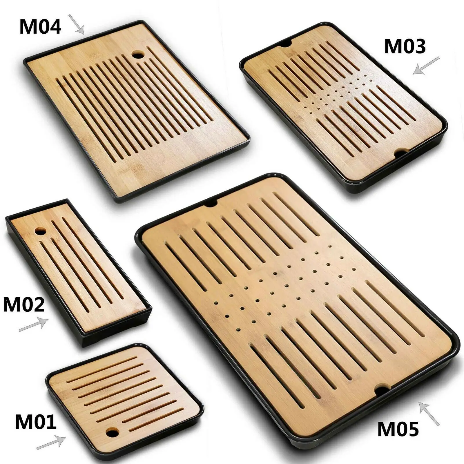 

Kinds Melamine Tea Table Bamboo Flat Plate with Water Storage Holder Drawer Drainage Gongfu Serving Tray - Black
