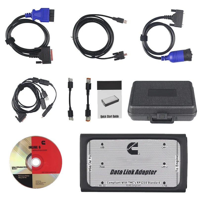 Inline 6 cummins data link adapter V8.7 Heavy Duty Scanners fFor Truck Full 8 cable Truck Diagnostic interface Via OBDII/OBD2