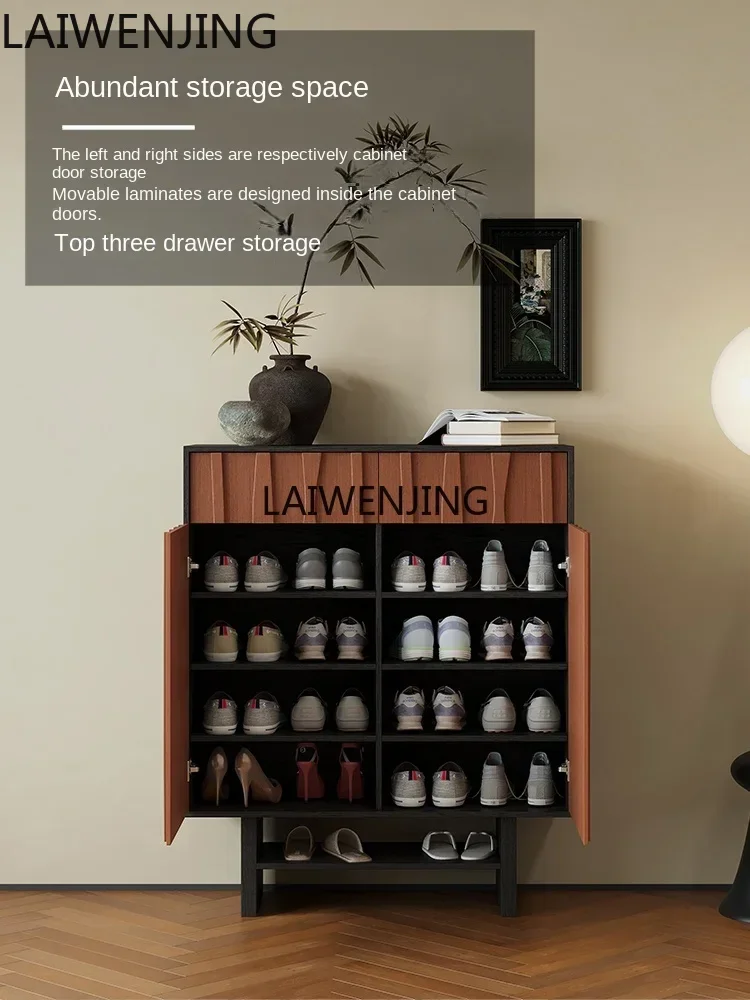 

French wabi sand solid wood shoe cabinet, simple and customizable entrance aisle, entrance locker