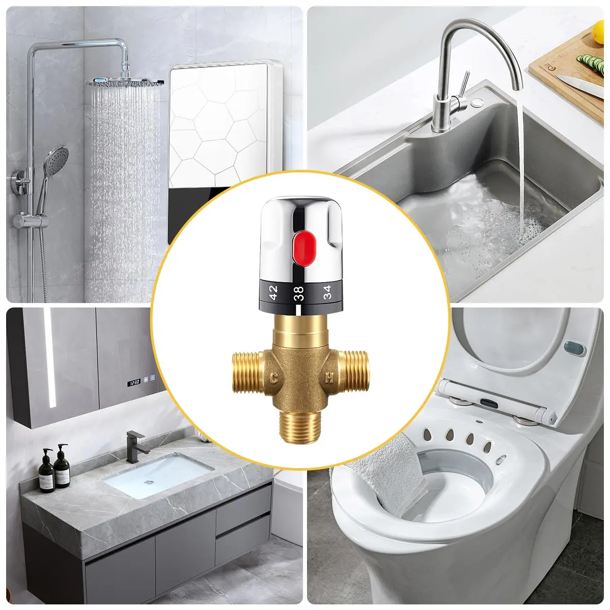 Bathroom Shower Faucet Brass Thermostatic Mixer Valve Static Pipe Thermostat Faucets Water Temperature Control Bidet Shower 1PC