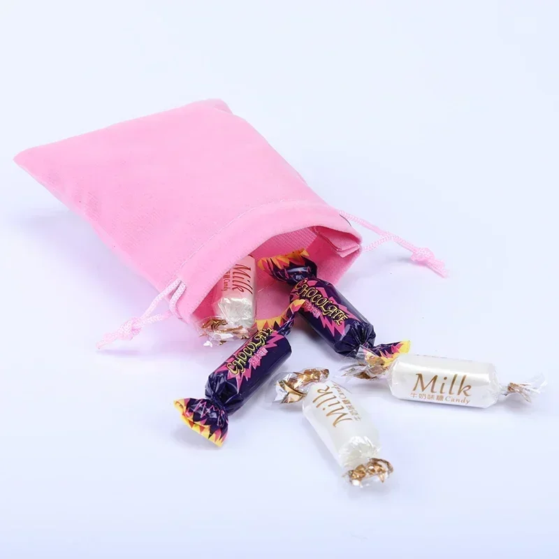 DE14  Pink Color Separation Flannel Bag Jewelry Gift Display Packing Bags Velvet Drawstring Pouches