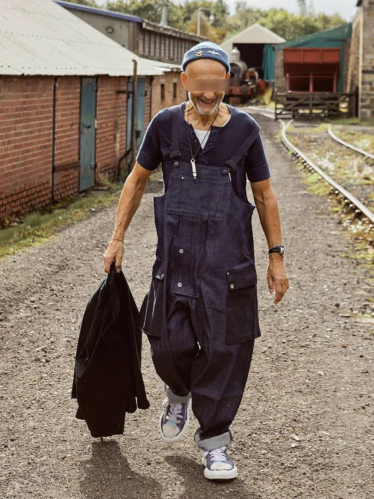 

Nigel Casual Color Blo Patchwork Jeans Multi ket Overalls Loose Fit Denim Long Trousers Youth Faion Leisure Workwear