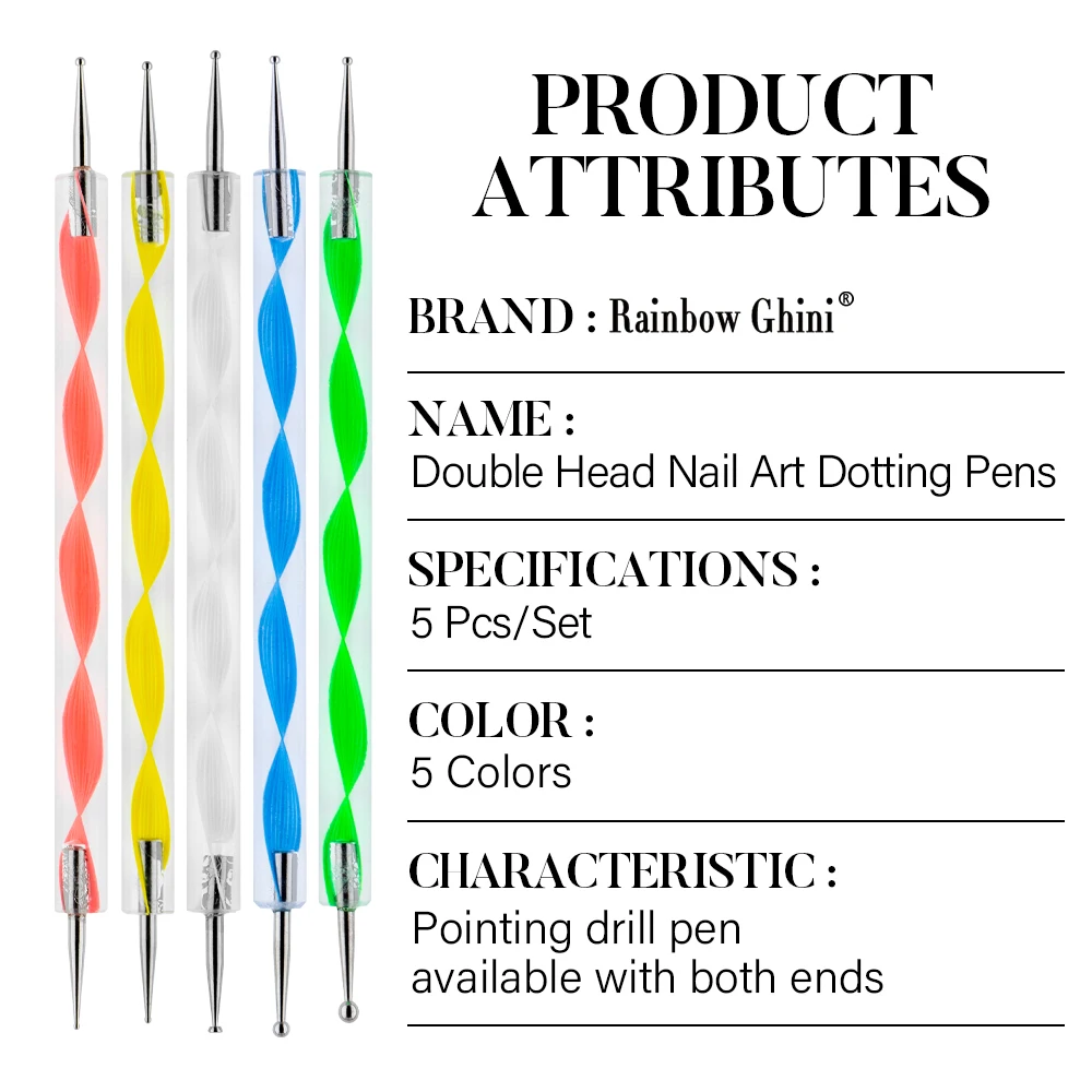 Aiguille à points à Double extrémité, outil d'art des ongles, brosse de peinture des ongles, stylo à points de beauté, ensemble multicolore, Salon longue durée, 5 pièces