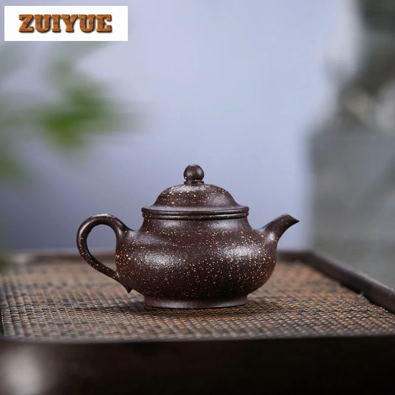 160ml Yixing Purple Clay Teapots Handmade Pan Pot Raw Ore Coarse Sand Purple Jade Gold Sand Kettle With Filter Zisha Teaset Gift