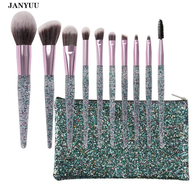 10 Pieces Glitter Diamond Crystal Handle Makeup Brushes Set Powder Foundation Eyebrow Face Make Up Brush Cosmetic Tools