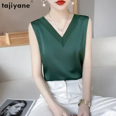 Ayunsue 100% Mulberry Silk Tops For Women 2024 High Quality Tank Top V-neck Cami Top Summer Clothes Real Silk Bottoming Shirt