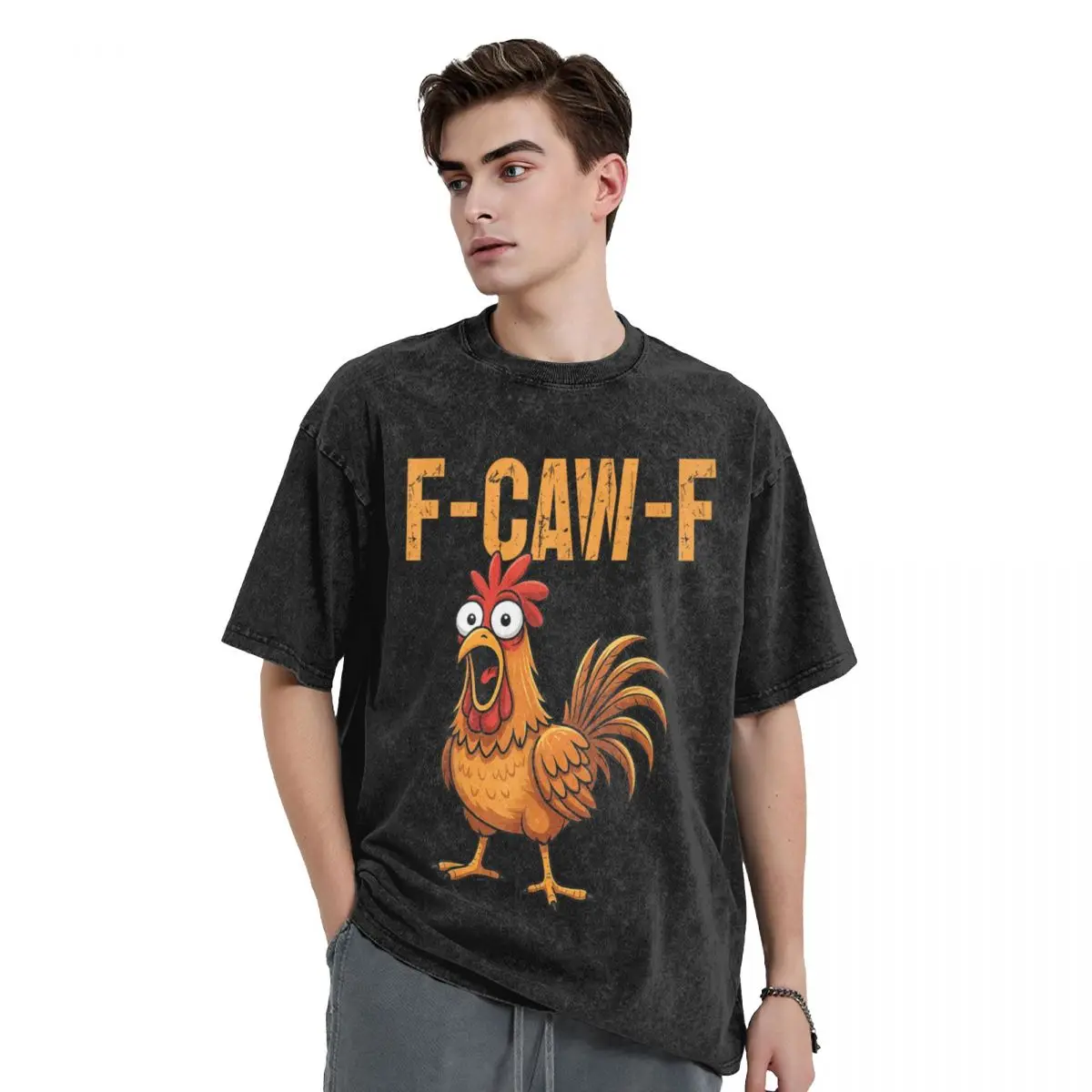

Streetwear Washed T-Shirt F-Caw-F Funny Chicken Humor FCawF Quote Rooster Meme Cotton T Shirts Fashion Tee Shirt for Men Summer