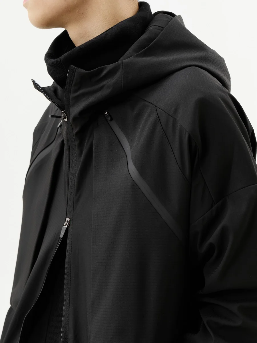 WHYWORKS 20AW lightweight jacket black techwear cyberpunk 2-way zipper waterproof tech coat darkwear