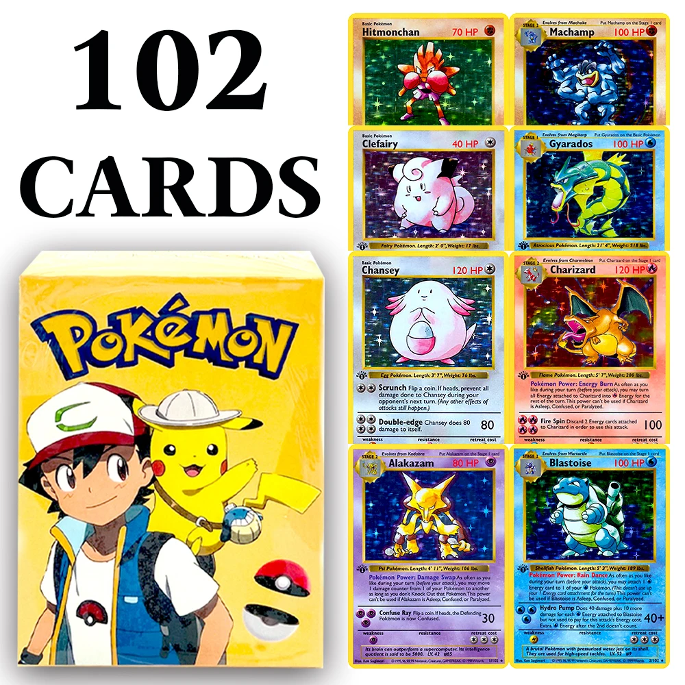 

102 шт. PKM весь набор PTCG-Bast Set Edition Коллекция Прокси-карточек Игровые игрушки Полный набор Charizrd Pikachu Alakazam Blastoise Chansey