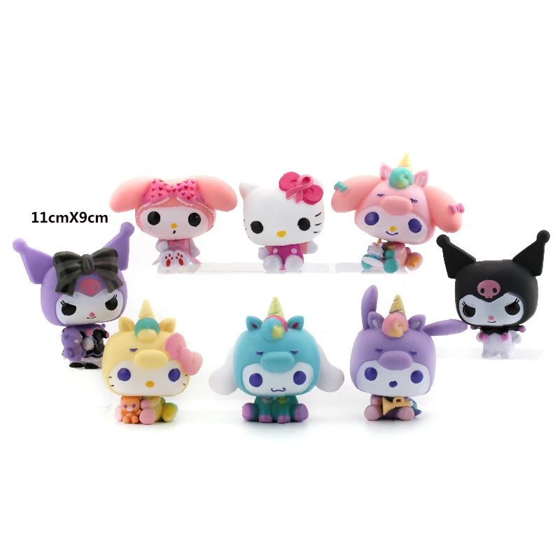 8Pcs/Set Sanrio Q Version Action Figure Toys Animehello Kitty Colorful Figure Model Cute Children'S Collectible Figures Gifts