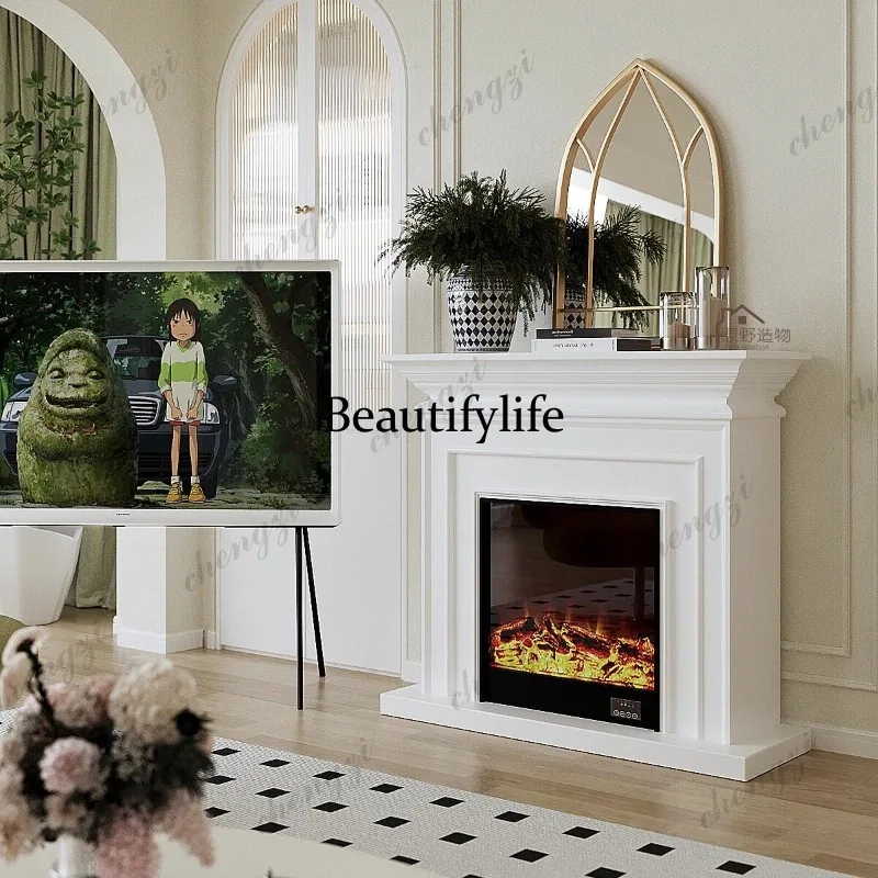 French vintage fireplace decorative cabinet, living room flame electronic simulated fire, living room home indoor display