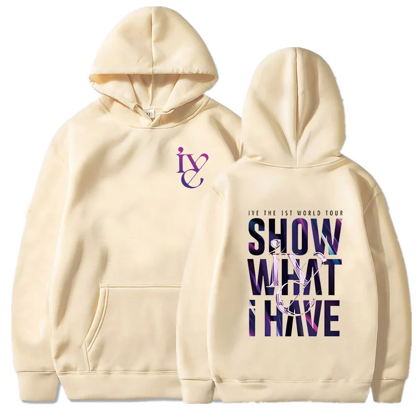 IVE The 1ST World Tour Show ما لدي Merch هوديس Kpop كم طويل ملابس الشارع الشهير الرجال النساء قمصان سويت شيرت بقلنسوة ملابس الخريف