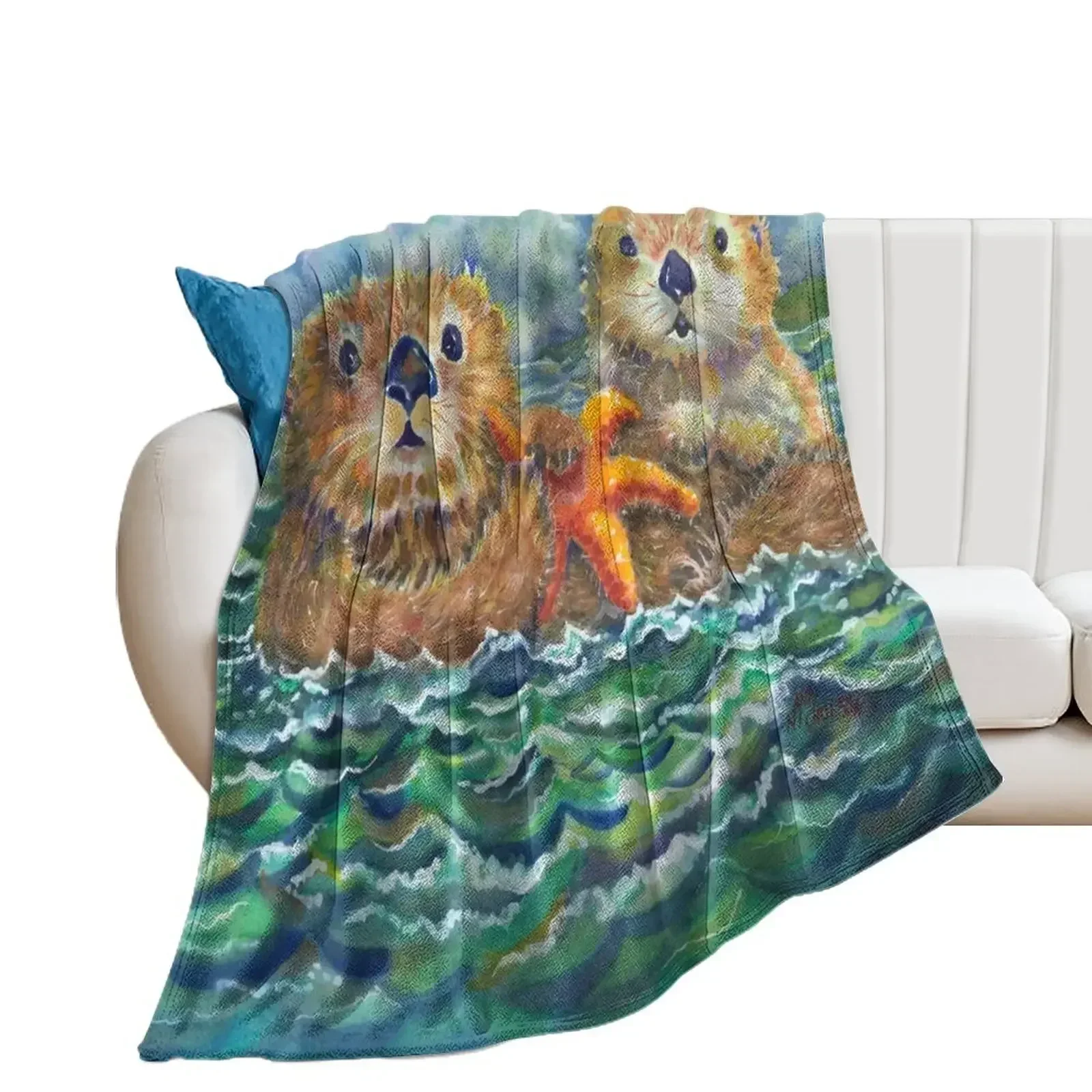 

Sea Otters Throw Blanket Flannel Fabric Retros Blankets