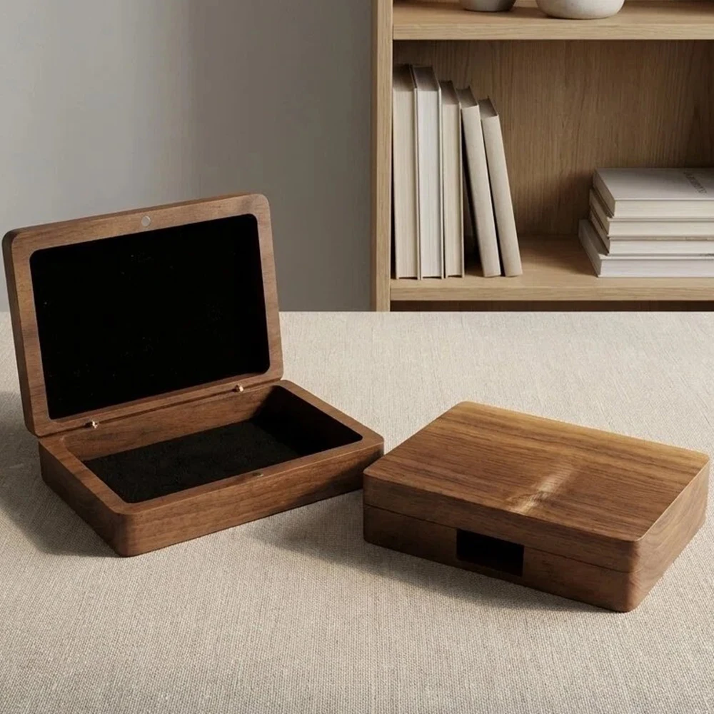 

2pcs Wood Flip Cover Business Card Storage Box Dustproof Portable Card Packaging Box Office Magnetic Attraction Card Holder