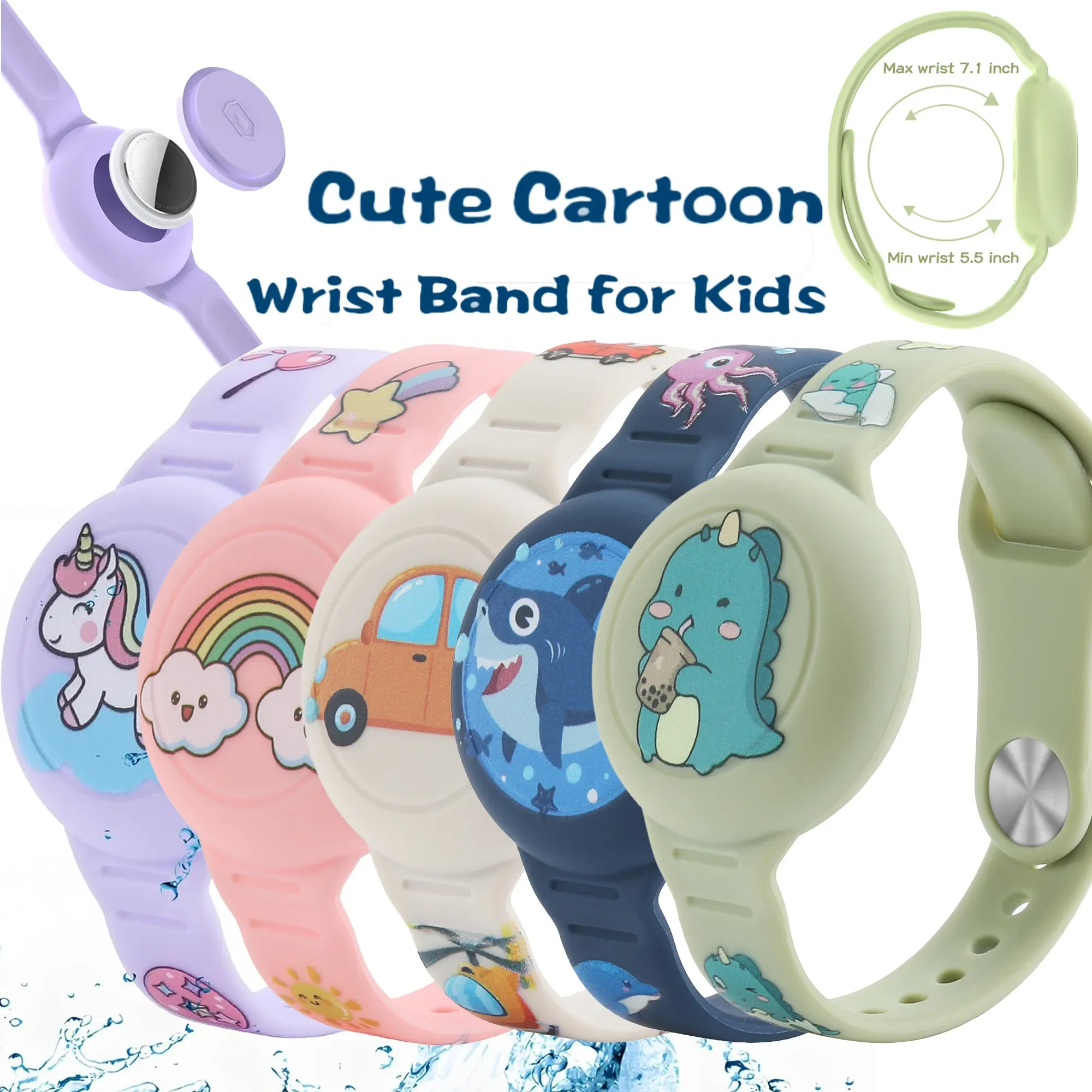 

AirTag Bracelet for Kids, Waterproof Cute Cartoon Air tag Holder for Kids with Full Coverage Design Silicone Hidden Wristband