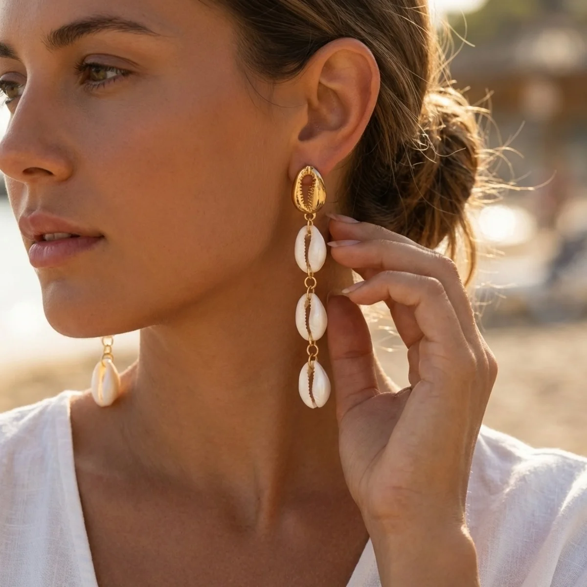 Hohle Acryl-Muschel-Ohrringe für Damen und Herren, Bohemian-Strand-Metallmuschel-Ohrringe, Sommerurlaubsschmuck – Detail 4