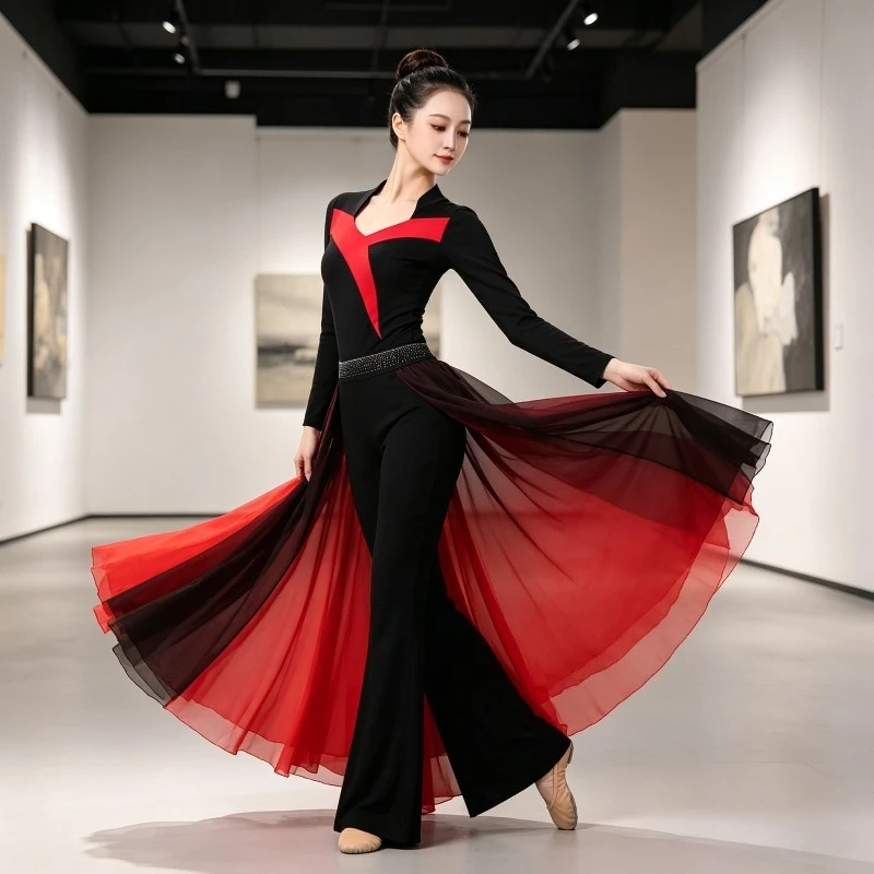 

Women's Ballet Dancewear Set Bell-Bottom Pants Top Slim Fit Elegant Spring Outfit For Etiquette Practice Performance Daily Wear