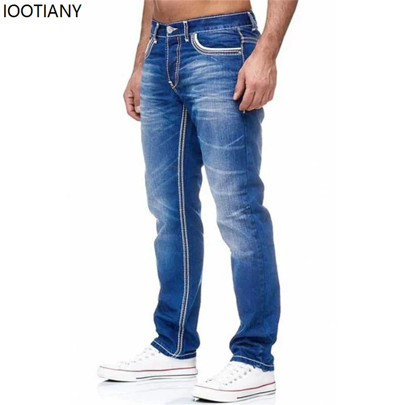 جينز مستقيم للرجال مغسول بدون فتحة جينز للربيع والصيف جينز صديقها ملابس خروج فضفاضة غير رسمية سراويل طويلة من قماش الدنيم #2