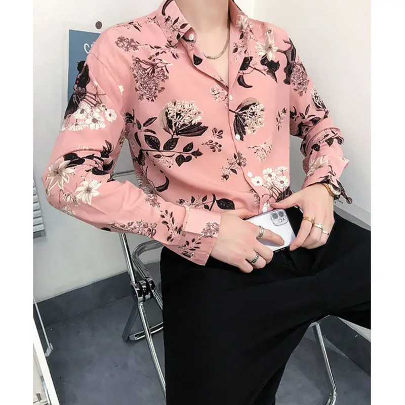 Stylish Lapel Button Spliced All-match Printed Shirts Men\'s Clothing 2023 Spring New Loose Casual Tops Long Sleeve Korean Shirt