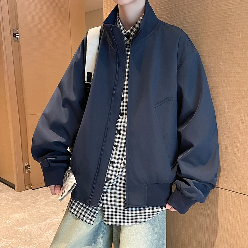 

Осенний джатовый открытый кардиган Cleanfit без шляпы с воротником-стойкой, бейсбольный жилет, летная верхняя одежда, простая повседневная одежда Veste Mode Pour Hommes