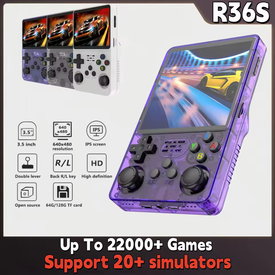 Retro R36S Handheld Video Game Console 3.5 Inch IPS Screen Portable Pocket Player with 128GB Preloaded Games Linux System