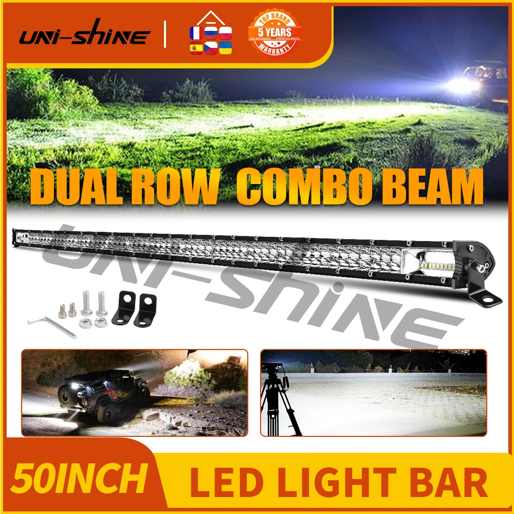 UNISHINE 50 pollici 330W Barra luminosa a LED 2 file Luci di guida da lavoro a LED 6000K Fascette di inondazione spot per fuoristrada Camion Trattore Barca 12-24V