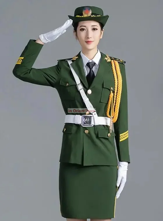 Military Chorus Outfit Jacke + Hosen + Gürtel Flagge Raiser Trommel Schutz Uniform China Nationalen truppen Kostüm Armee Orchester Kleidung