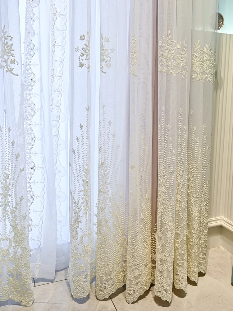 Customized Girl Pink White Lace Double Layered Curtains for Living Room Bedroom Balcony Bay Window Floor To Ceiling Partition