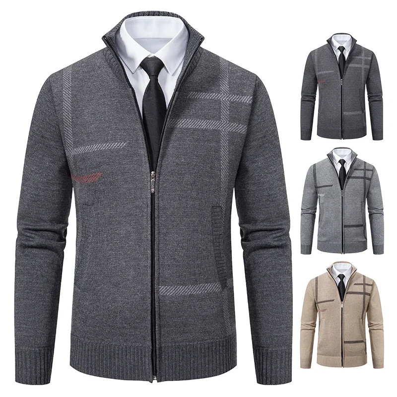 Pop Men's Knitted Cardigan Wool Cashmere Sweaters Velvet Turtleneck Knitwear Cold Fashion Blouse Y2K Boy Jumper Coat Hombre Over