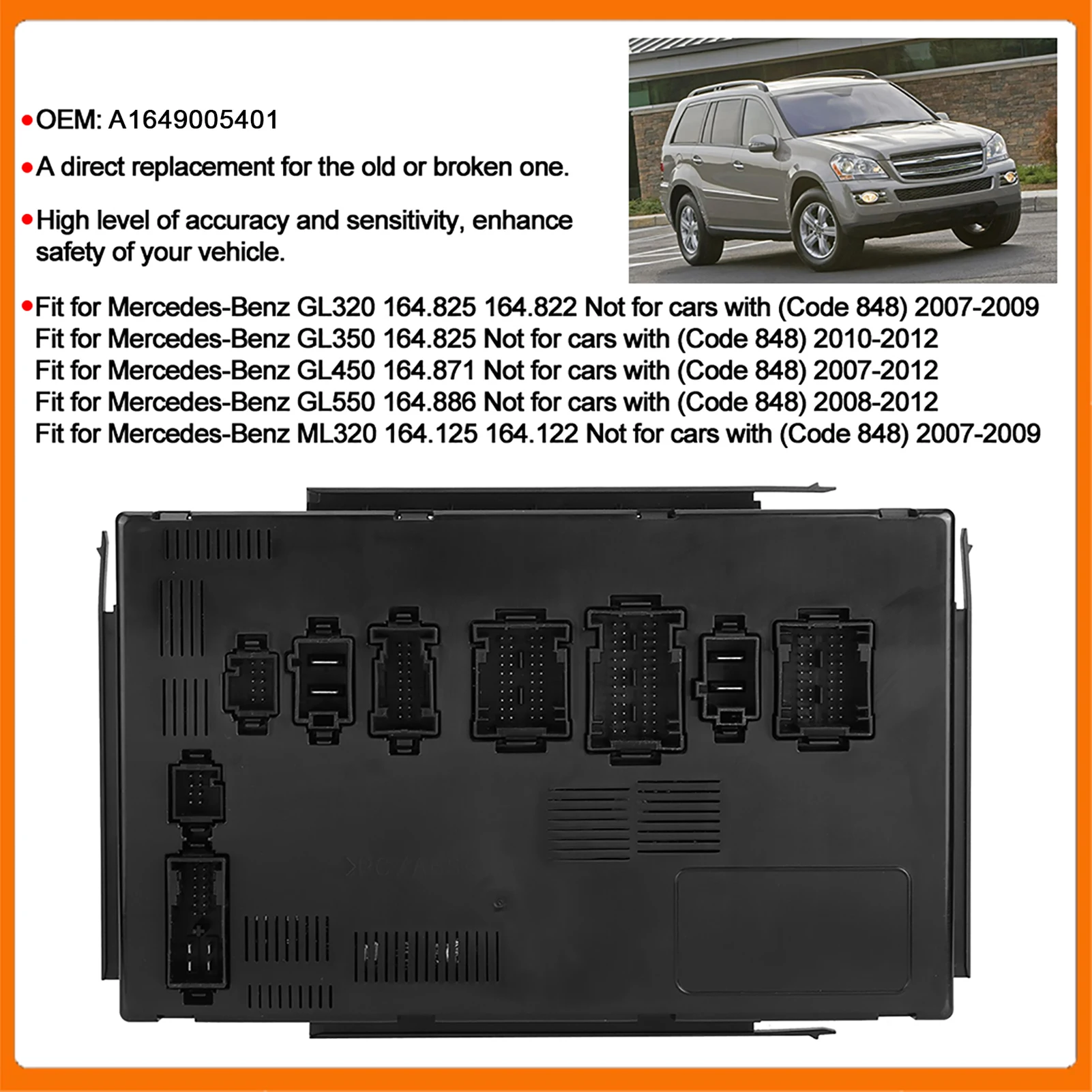 

A1645400401 Rear SAM Control Unit Fuse Box Fit for Mercedes‑ GL350/GL450/GL550/ML320 A1645400401 Signal Acquisition Module