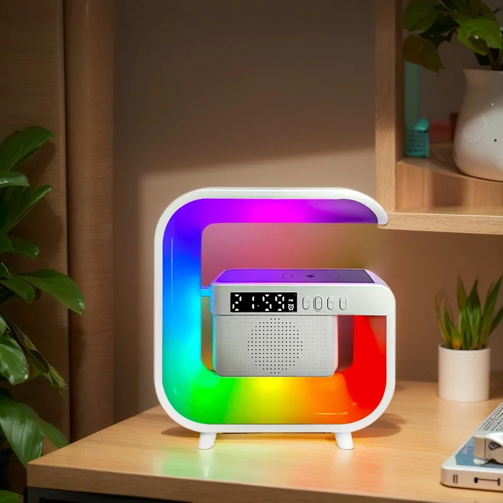 Alarm Clock with Wireless Charging Station RGB Night Light App Control Desk RGB Night Lamp USB Charging  Indoor Bedroom