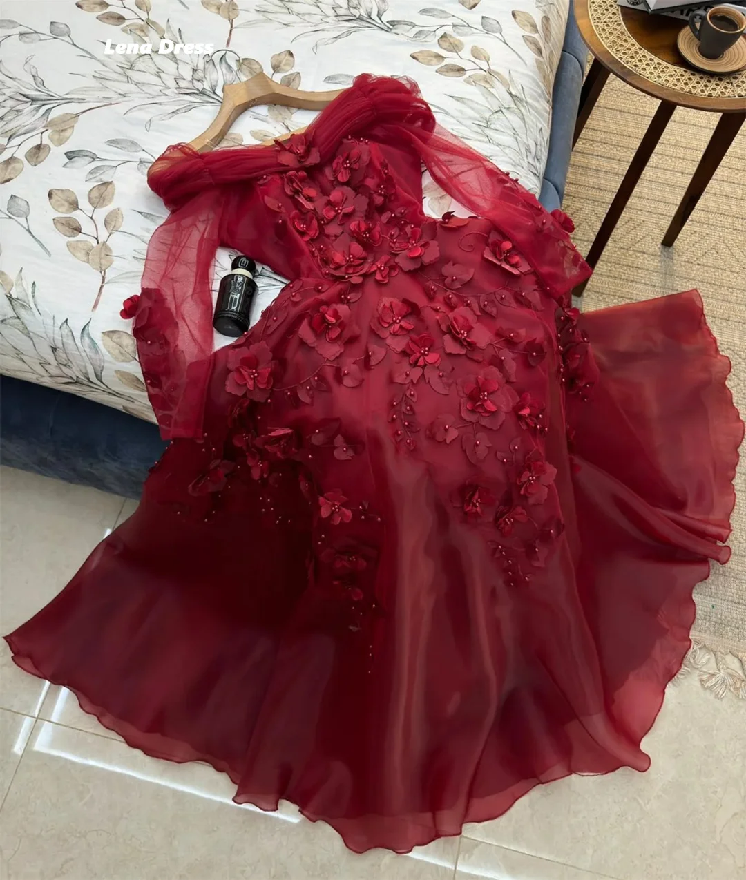 Lena Flowers Very Luxurious Evening Dresses High Quality High Quality Customized Party Dresses Woman 2025 Red Long Sleeves Prom