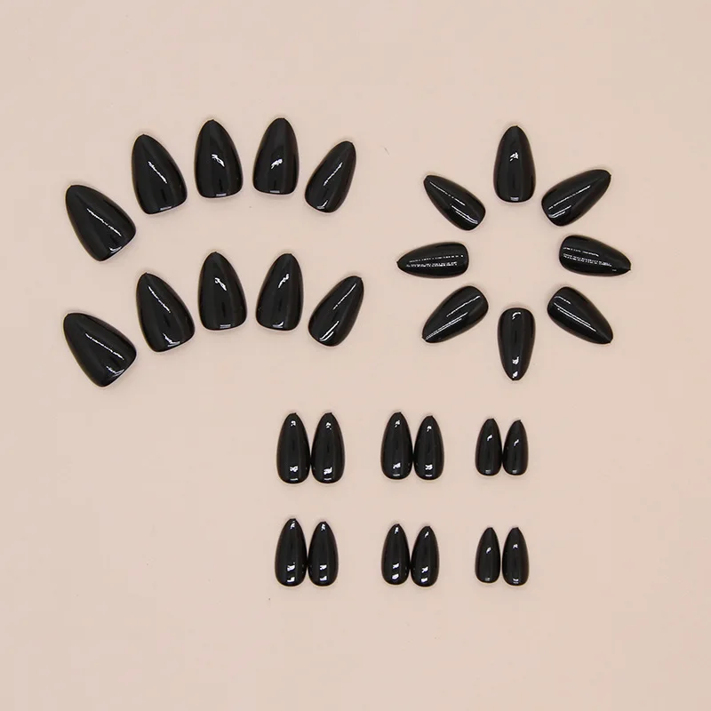 

30Pcs Oval Press-on Nails: Solid Black French Tips - Minimalist & Chic False Nails With Wearing Tools