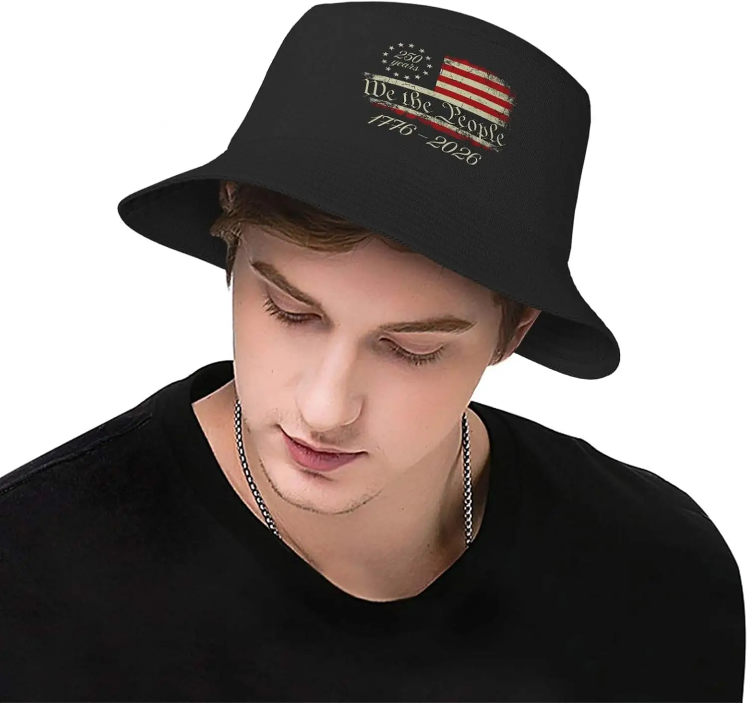 Topi Bucket US 250TH Anniversary Topi Nelayan Unisex Topi Matahari Hitam