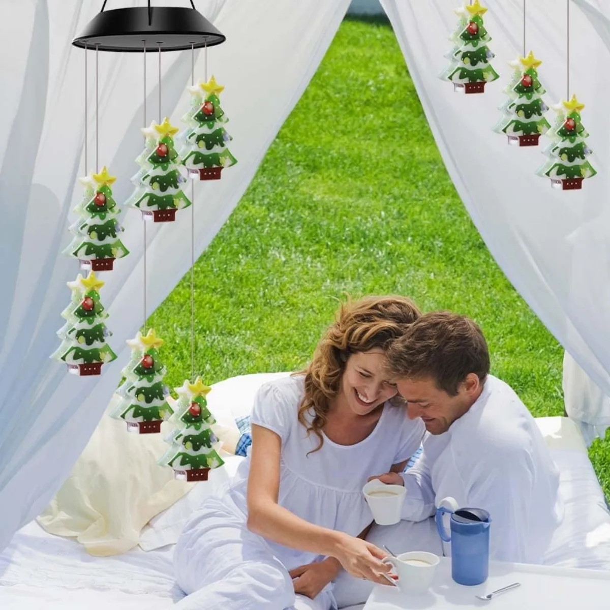 مصباح رياح يعمل بالطاقة الشمسية لشجرة الكريسماس والأشعة فوق البنفسجية ، مصباح ديكور منزلي معلق ، فناء ، ديكور شرفة ، حديقة خارجية ، 6 مصابيح ليد ، 1 صانعة #5