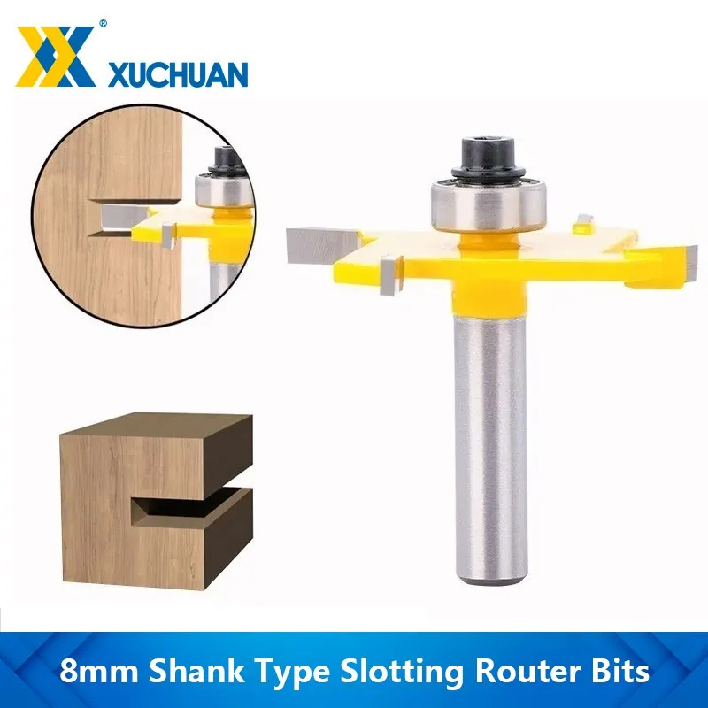 T-Sloting Router Bit  4 Flute Rabbeting Bit 8mm Shank Wood Slot Milling Cutter Industrial Grade Woodworking Tool