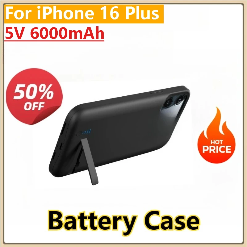 

New 5V 6000mAh Power Case for iPhone 16 Plus Portable Power Bank Extended Rechargeable Charging Cover Battery Pack